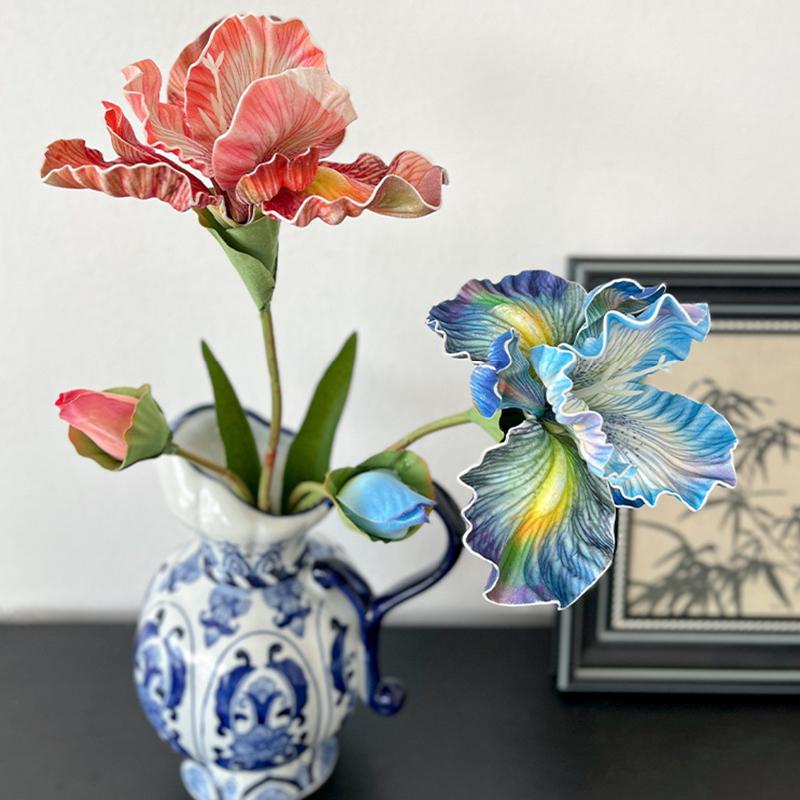 1шт 2-головчатые цветы ириса для вечеринки, свадьбы, декоративные искусственные орхидеи каттлеи, украшения для дома, искусственные цветы, шелковые цветы 45 см