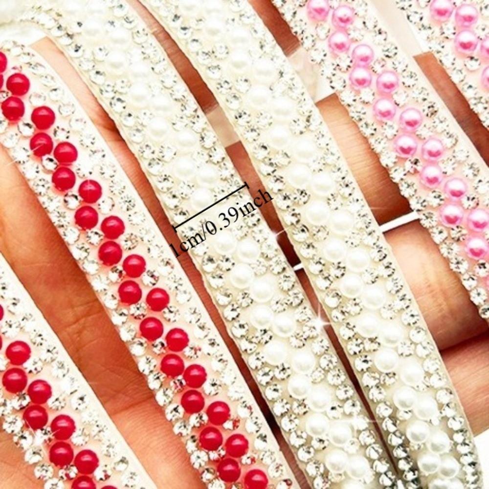 Craft Accessory 3 Yards Self Adhesive Pearl Chain Shiny DIY Decoration Pearl Sticker Flexible Rhinestone Strip Dress Making