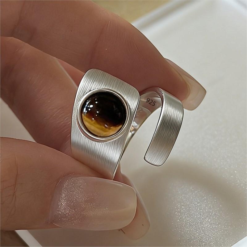 925 Sterling Silver Big Stone Rings for Women Minimalist Handmade Couple Minimalist Ring Prevent Allergy Fine Jewelry Gift