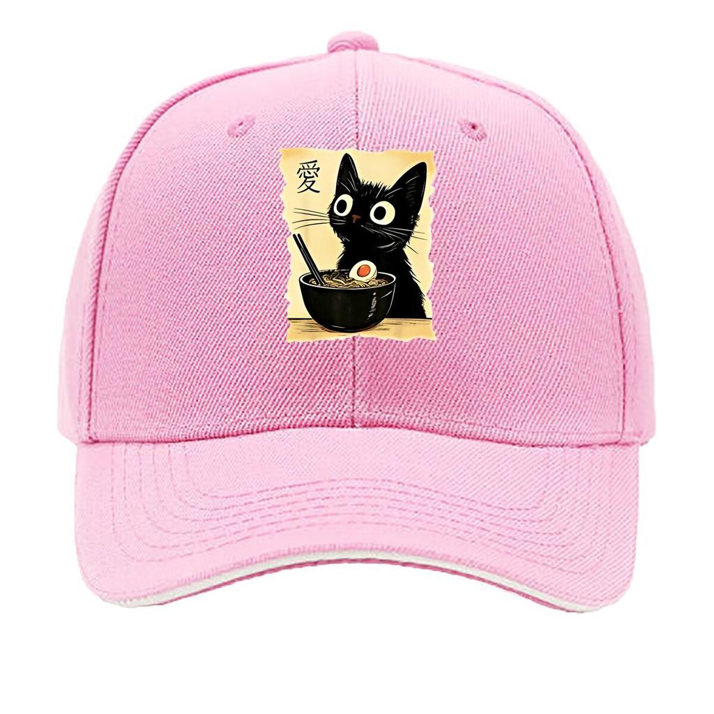 One Fashionable Printed Cartoon Cat Noodles Pattern Summer Curved Brim Cap Trendy Daily Wear Duckb Sandwich Baseball Cap