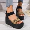 Summer Women's Buckle Strap Wedge High Heel Sandals Casual Leopard Oversized Roman Ladies Sandals Zapatillas