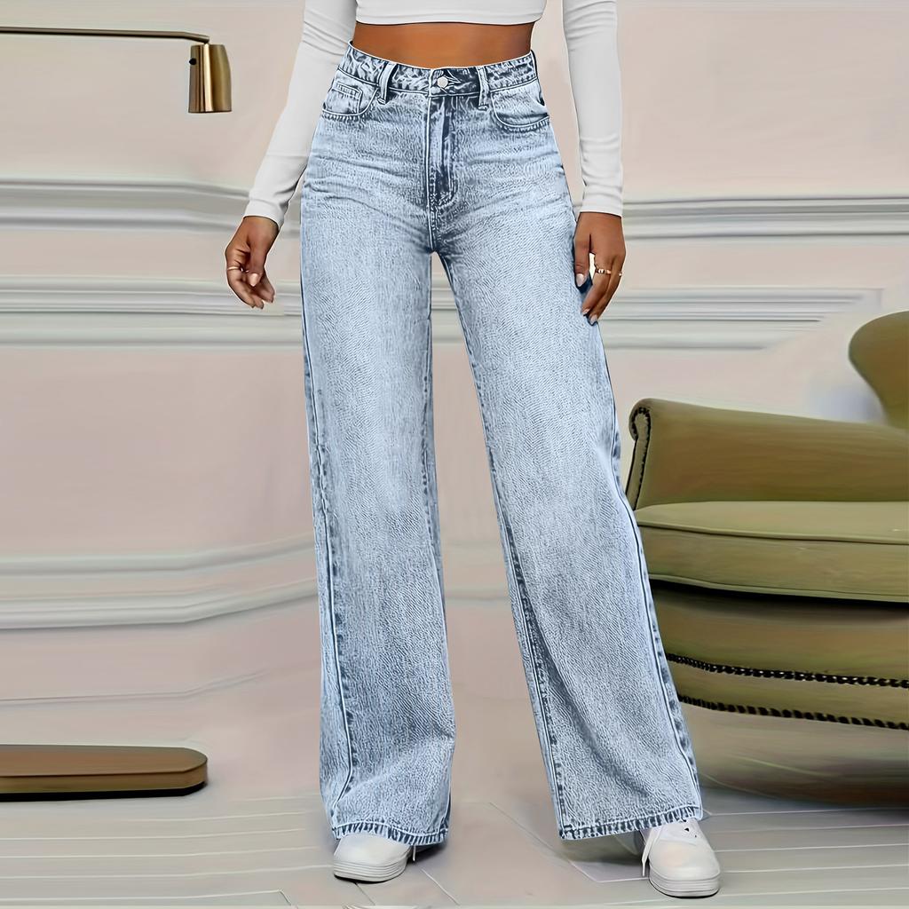 Women's High Waist Washed Women's Jeans Fashionable Versatile Straight Leg Pants