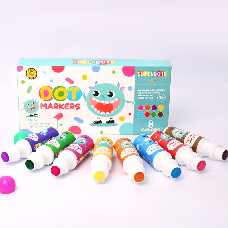 OEM 8 Pack Dot Markers Set, 60ml Washable Bingo Daubers, 18mm Sponge Tip Custom Logo Kids Educational Art Supplies