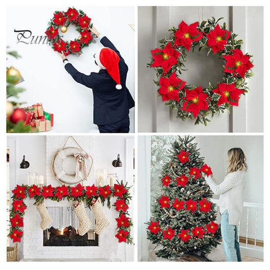 2M 10LED Рождественская гирлянда Световое украшение Светящаяся гирлянда Искусственный цветок Пуансеттия Праздник Рождественская елка Настенная лестница Подвесной венок Орнамент