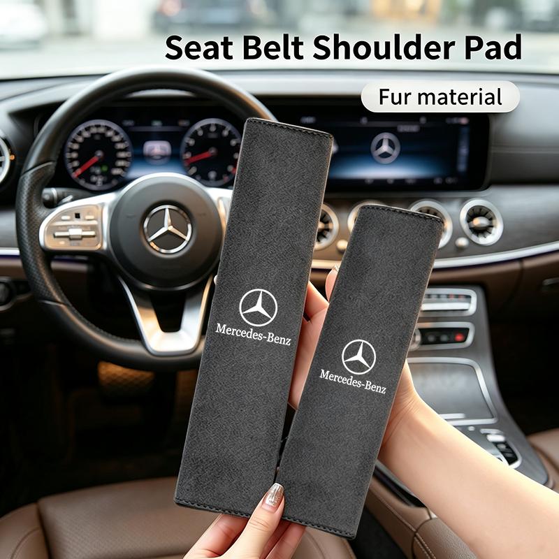 2Pcs Luxury Suede Fur Seat Belt Shoulder Cushion For Mercedes Benz AMG W204 W205 W203 W211 W212 W213 W201 W210 W168 W169 GLE GLC CA1