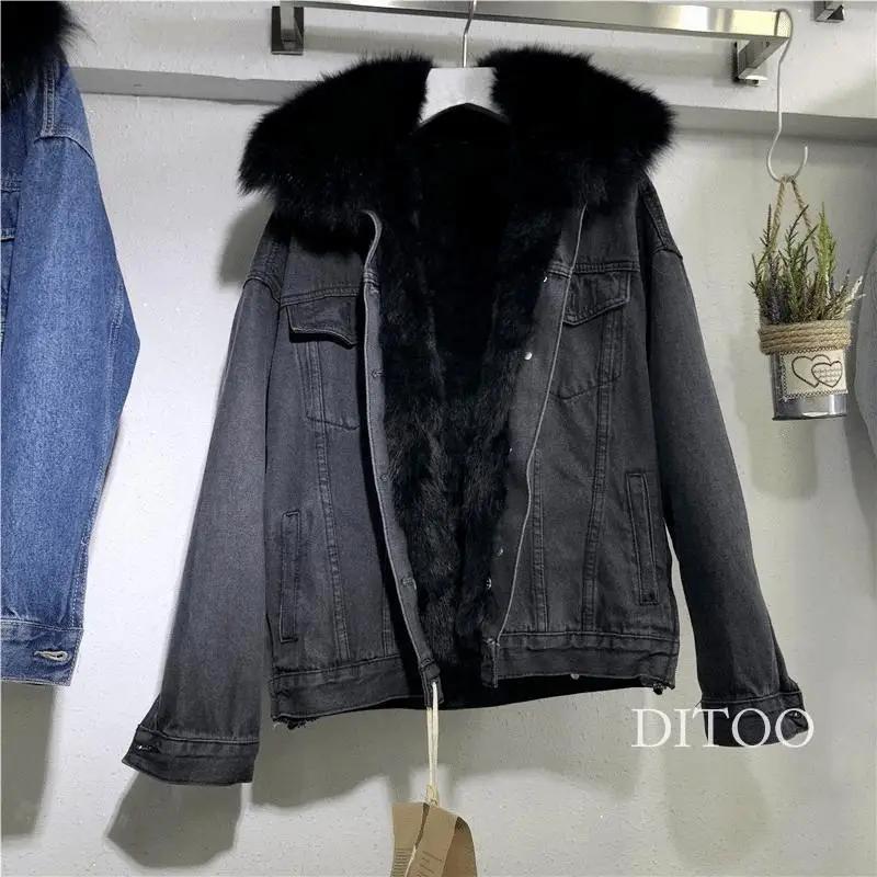 Women Warm Denim Coat Single Breasted Button Jackets Fleece Patchwork Cardigan Pockets Outerwear Casual Warm Solid Loose Fit