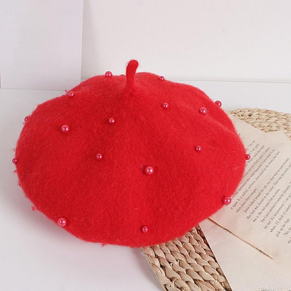 Pearl Baby Wool Hat Woolen Painter Hat Cute Children's Beret Winter