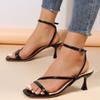 Fashion Women New Summer High Heels Sandals Female Simple Thin-Strap Square Toe Sandals Woman Ankle Buckle Stiletto Heels Party Shoes