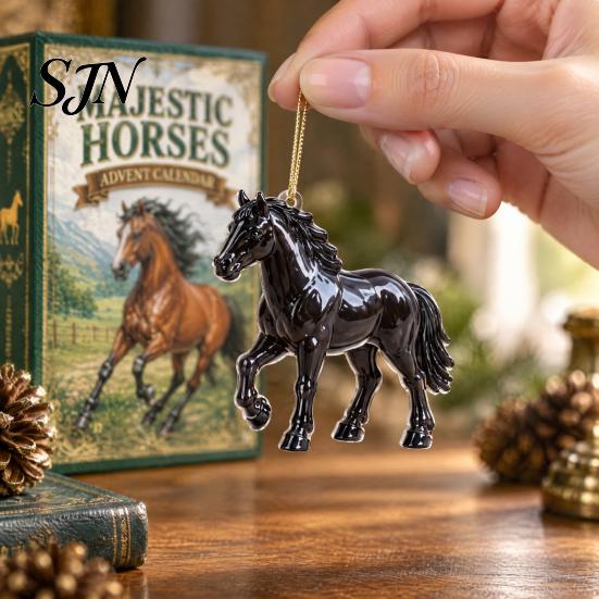 Elephant Costume Decor Black Horse & Advent Calendar, 24 Acrylic 2D Desktop Display Ornaments Ornament Set, Christmas Tree Hanging Decor, Gift