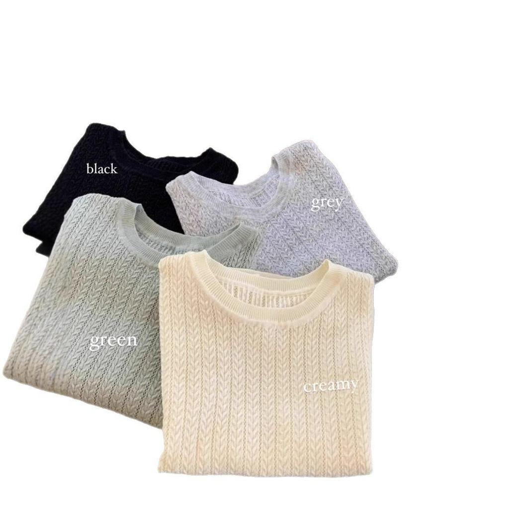 Женский топ с коротким рукавом в корейском стиле, вязаный ажурным узором, весна/лето 2025