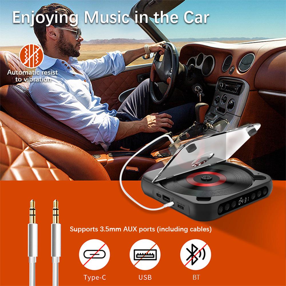 CD Player Portable BT Music Player CD Runner with Dustproof Cover 6 Modes A-B Repeat Timer Remote