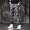 Большие размеры Весна и осень Модные мужские однотонные комбинезоны Узкие брюки Американские многокарманные черные брюки