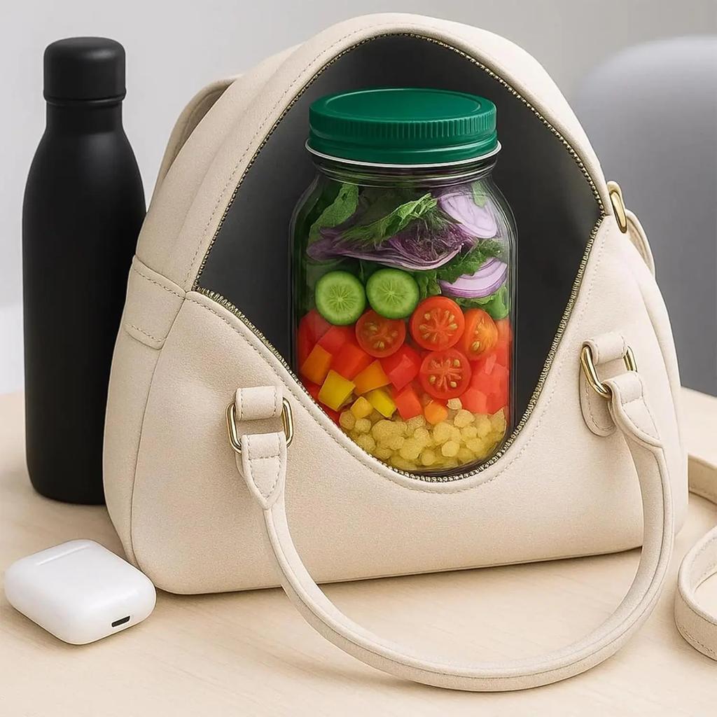 Creative Salad Jar for Fruit & Veggie-Side-opening,Wet/Dry Separation,Sealed with Lid,Fresh-Keeping,Portable Salad Container
