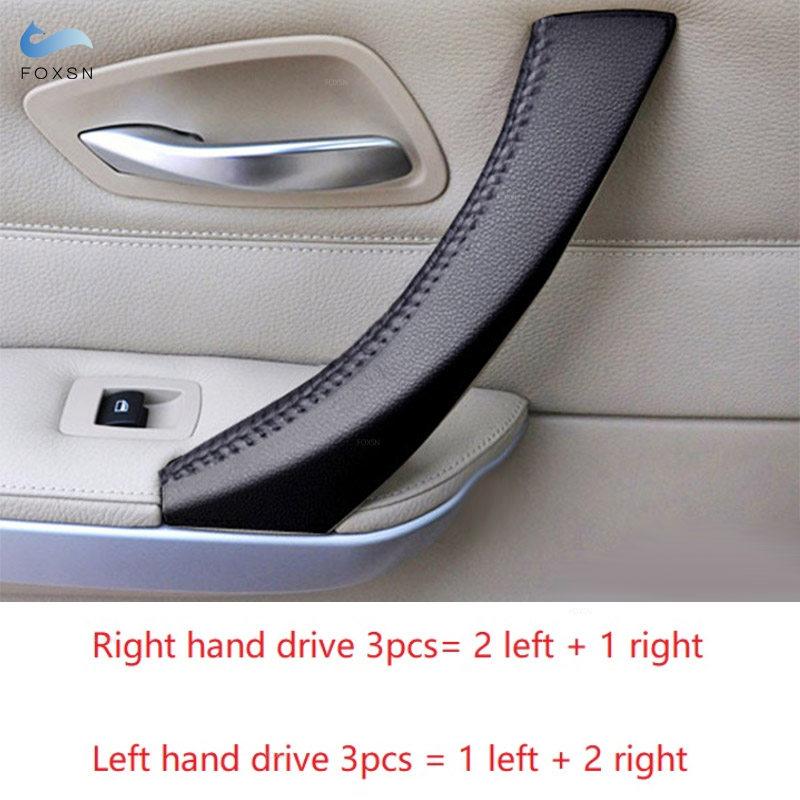 1 шт. аксессуары для салона автомобиля дверная ручка тянуть кожаный чехол отделка черный с красной синей линией для BMW 3 серии E90 E91