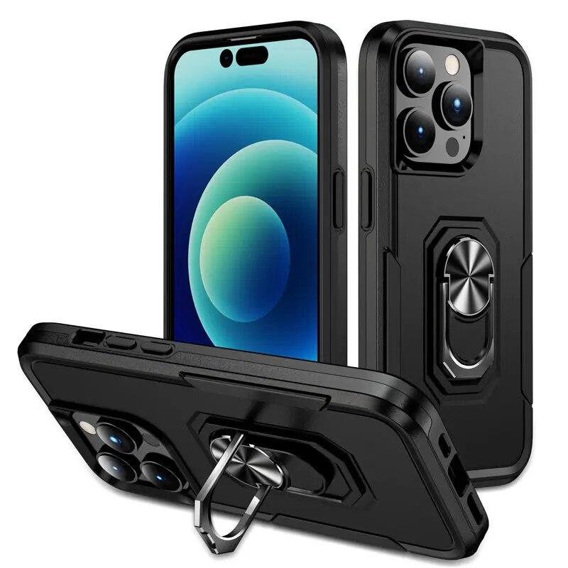 Armor Shockproof Magnetic Ring Phone Case For iPhone 13 11 12 14 Pro Max XR X XS Max 13Pro Hard PC Ring Holder Bumper Back Cover