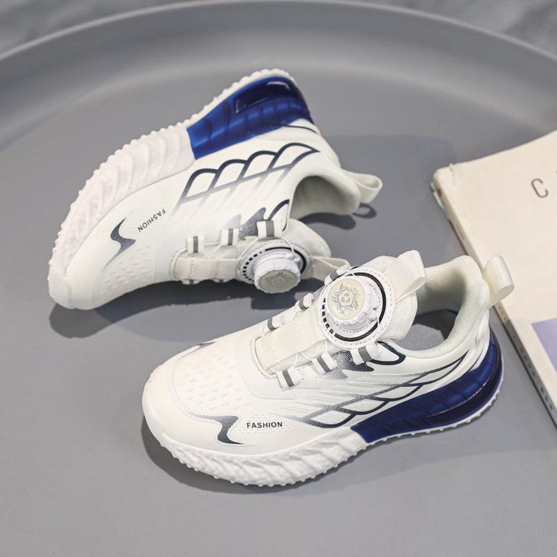 2025 Students Boys Sports Shoes Autumn New Leather Waterproof Lightweight Shock Absorption Rotating Buckle Primary School Shoes