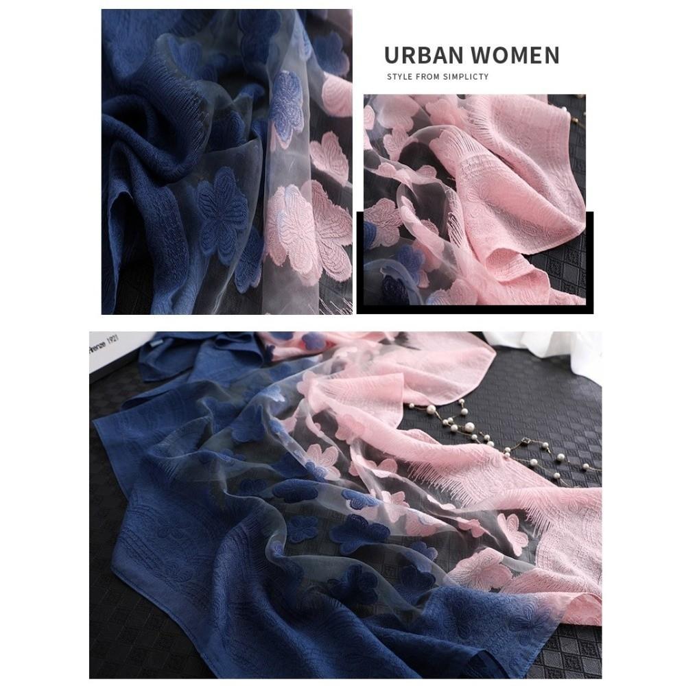 Thin Cut Flowers Scarf Gradient Color Beach Shawl Wrap Fashion Sunscreen Scarf