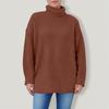 Women's Solid Color High Neck Long Sleeved Knitted Sweater Top Loose Sweater