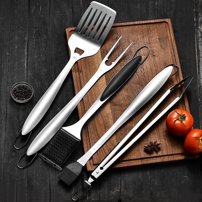 Набор инструментов для барбекю из нержавеющей стали, 16 дюймов, 5 предметов: Вилка для гриля, зажим для еды, кисточка для масла