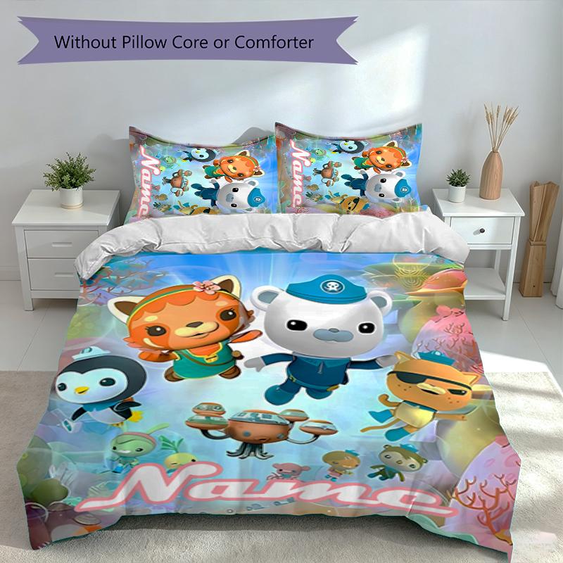 3pcs Custom Name Octonauts Bedding Set,Includes 1 Duvet Cover and 2 Pillowcases,All-season Bedroom Decor