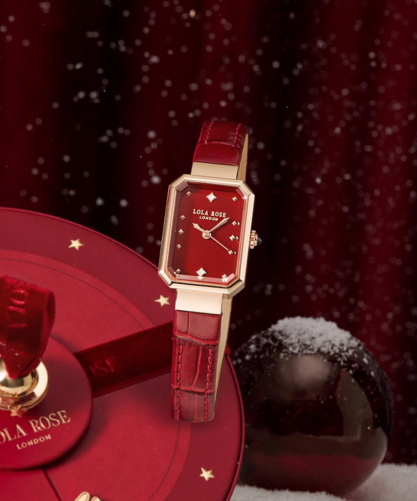 Lollalojeu Ms Lola Carnelian Red Women'S Metal Watch Leather Strap Set