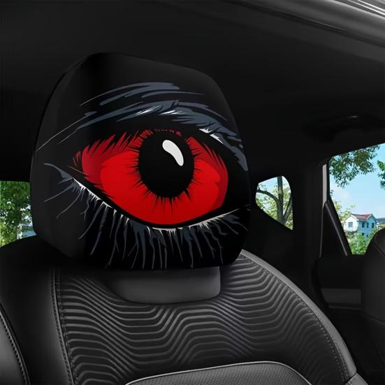 2 Pcs Red Demon Eye Headrest Covers Car Pillow Cases Washable Breathable Decor