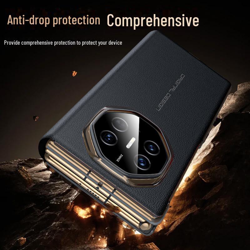 Кожаный чехол Huawei MateXT: Тройной чехол из натуральной коровьей кожи наппа с перфорацией, умным окном и кронштейном.