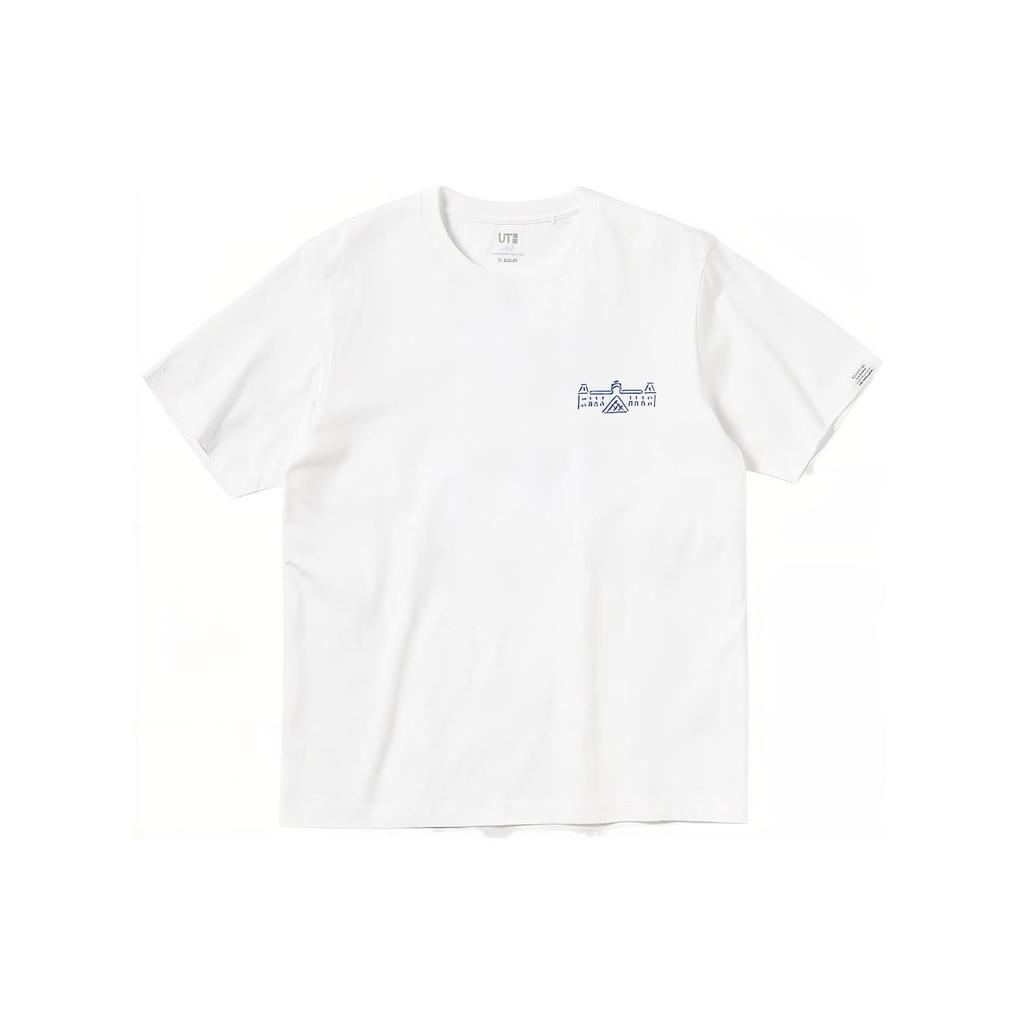 Uniqlo Хлопковая футболка с логотипом Лувра, круглый вырез, унисекс, белая 445596-00