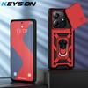 KEYSION Shockproof Case for Redmi Note 14 Pro + 5G 14 5G Slide Camera Protection Ring Stand Phone Back Cover for Xiaomi POCO X7