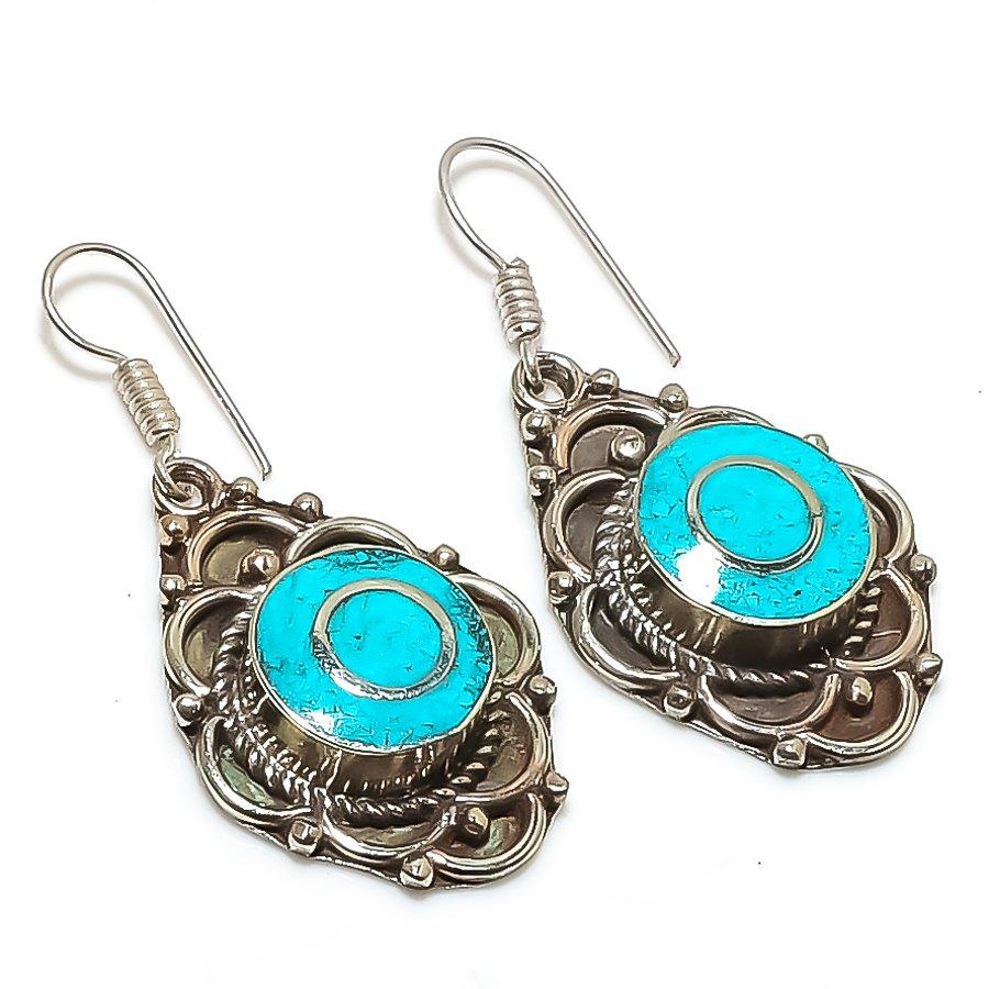 Tibetan Turquoise Handmade Jewelry Earring 1.77" M7I20
