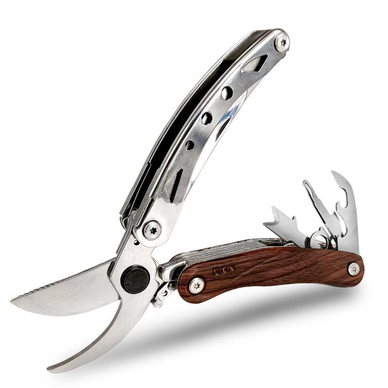 Multi-functional folding garden pruning shears, 8-in-1 stainless steel gardening tool, portable cutter.