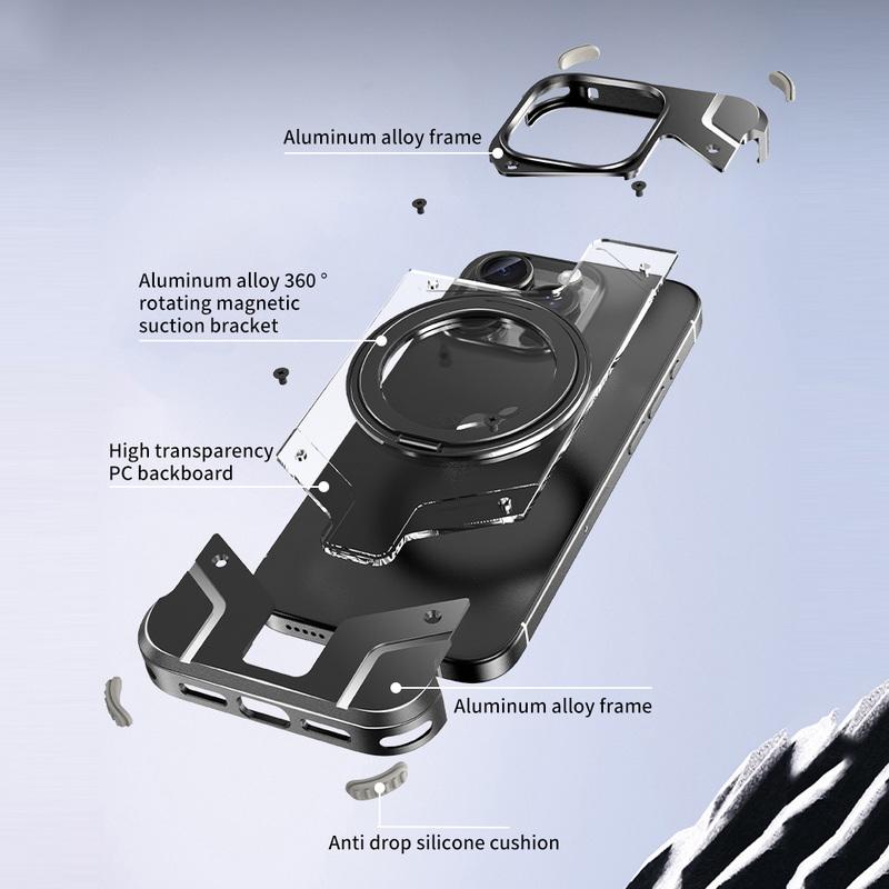 Aluminum Alloy Frameless Heat Dissipation Case For iPhone 17 Pro Max Air 16 15 14 13 Pro Max Wireless Charge Shockproof Magnetic Bracket Bumper Cover