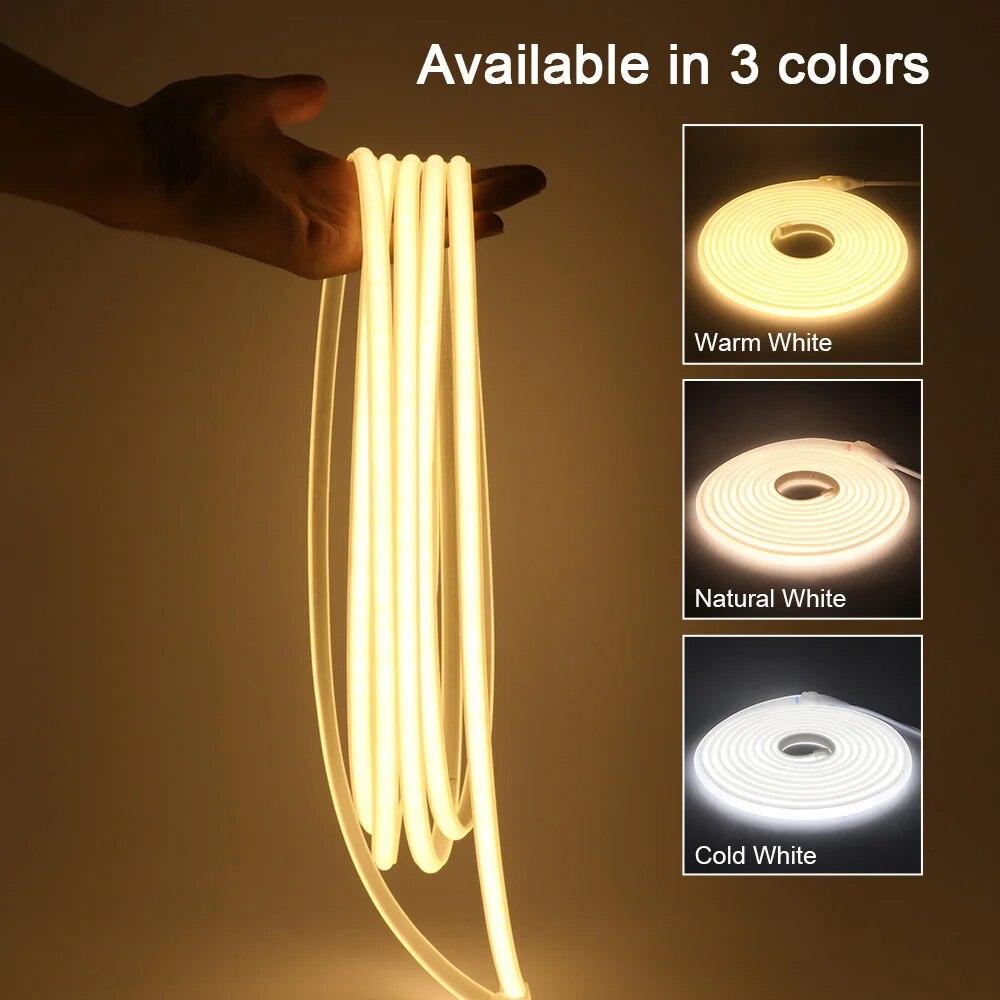 220V Led Neon COB Strip Light with Switch Flexible Silicone Tube Lamp High Density 288LED /M Waterproof LED Ribbon For Home Closet Kitchen Room Deco