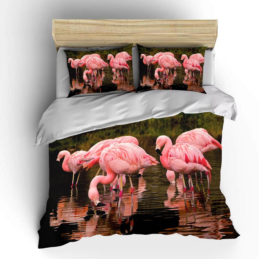 Мультяшный фламинго милый медведь каваи рождественский подарок двуспальный комплект постельного белья из микрофибры или полиэстера с пододеяльником