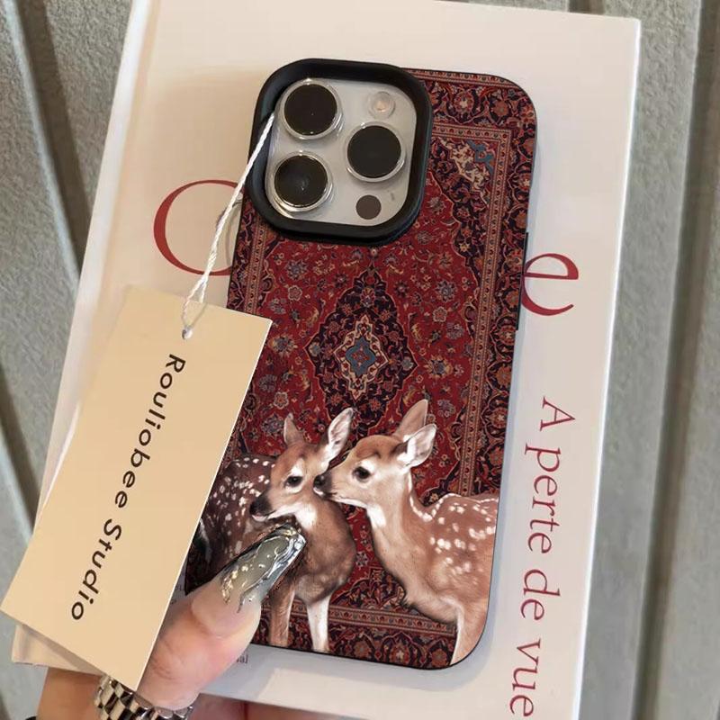 Винтажный чехол для телефона с рисунком оленя и личи для iPhone 17 Air 16 e 15 14 13 12 11 Pro Max Plus SE, мягкий противоударный чехол