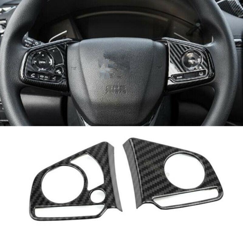 Carbon Fiber 2X Car Steering Wheel Decor Cover Trim For Honda CR-V CRV 2017-