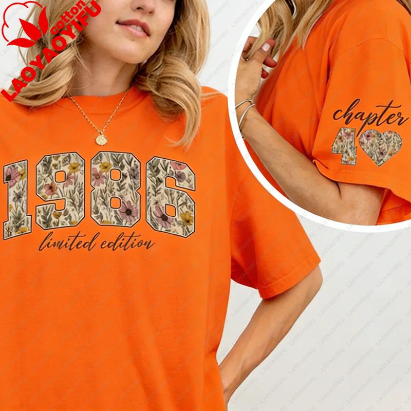 Retro Floral 40th Birthday Gifts for Unisex Limited Edition 1986 Shirt Chapter 40 Year Old Gifts Commuter Printed Tshirt Tops