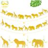 Jungle Safari Animal Banner Gold Glitter Zoo Garland Baby Shower Child Kids Boy Girl Birthday Party Supplies Decorations PRE Strung 2 PCS