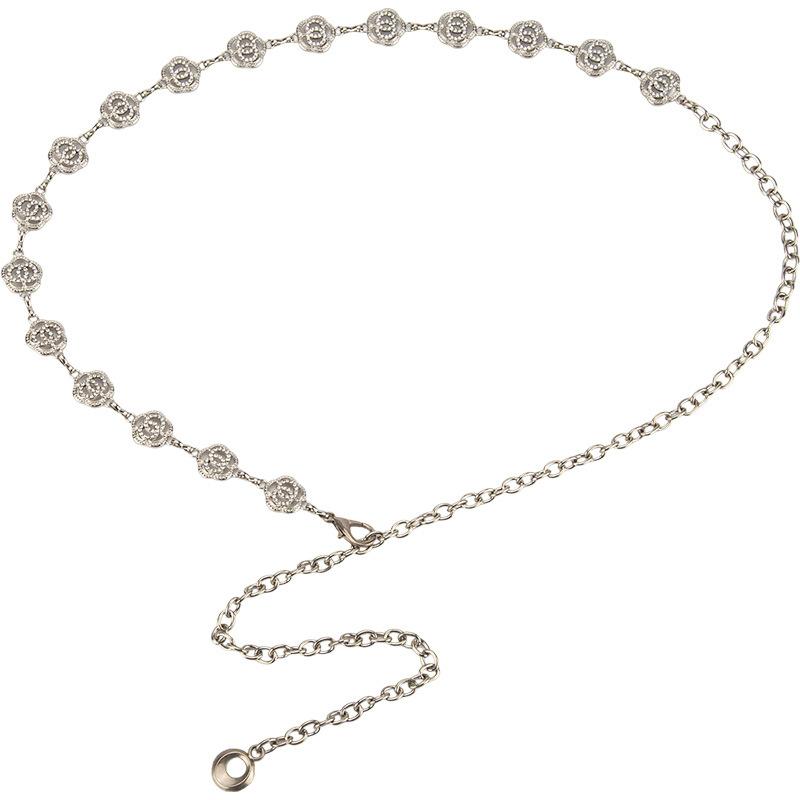 Bohemian Retro Style Rose Decorative Metal Waist Chain Women Rhinestone Dress Accessories Belt Temperament Women