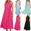 Women's Fashionable Solid Color Sexy Sleeveless Stand Up Collar Pleated Dress Party Dress