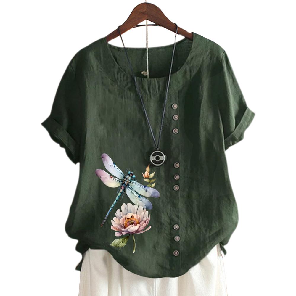 Модный женский хлопковый топ с короткими рукавами, 11 яркими цветочными принтами и круглым вырезом