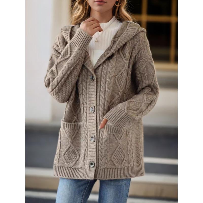 Tooxika Женская одежда 2024 Осень и зима Новый ретро жаккардовый однотонный вязаный кардиган женский повседневный свитер с капюшоном куртка