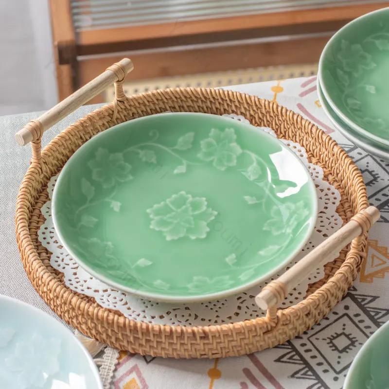 Креативная рельефная керамическая тарелка с цветами, высококлассные обеденные тарелки в китайском стиле, тарелка для вкусных блюд, тарелка для салата, изысканная домашняя посуда