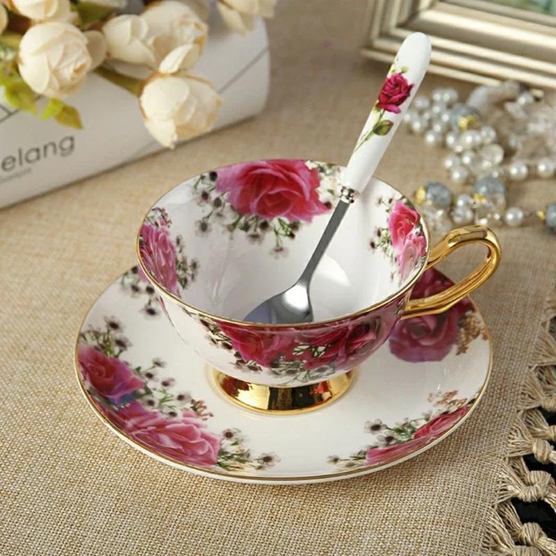 Bone China Coffee Cup Spoon Saucer Set English Afternoon Tea Cup Coffeeware 170ml Porcelain Cup and Saucer for Coffee