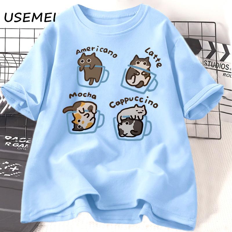 Футболки с изображением кота и кофе для мужчин, футболки унисекс с забавным принтом, летние повседневные рабочие футболки с коротким рукавом, хлопковая футболка унисекс с принтом