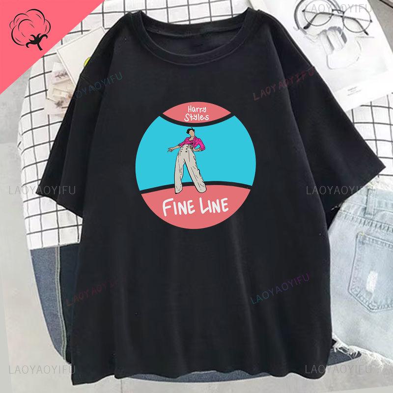 Футболка FINE LINE Album Летняя футболка Harajuku Vintage Unisex Unisex Hip Hop Cotton Shirts Unisex Fashion Streetwear Tops Tee Happy Styles