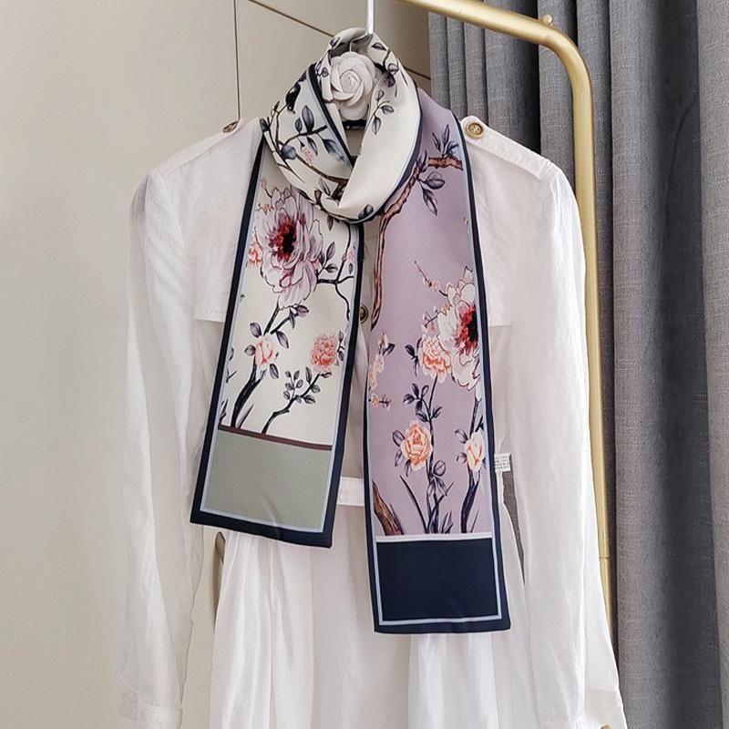 Classic high-end long silk scarf binding bag multi-functional winding bag handle streamer headband decorative trendy autumn clothes