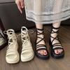 Roman Sandals Women's 2025 Summer New Muffin Platform Non-slip Sandals Korean Version Side Zipper Cross Strap Beach Shoes