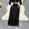 Simple Luxury Premium Solid Color Set Autumn/Winter Knitted Set Women's Polo Loose Shirt Coat+High Waist Skirt Two Piece Sets