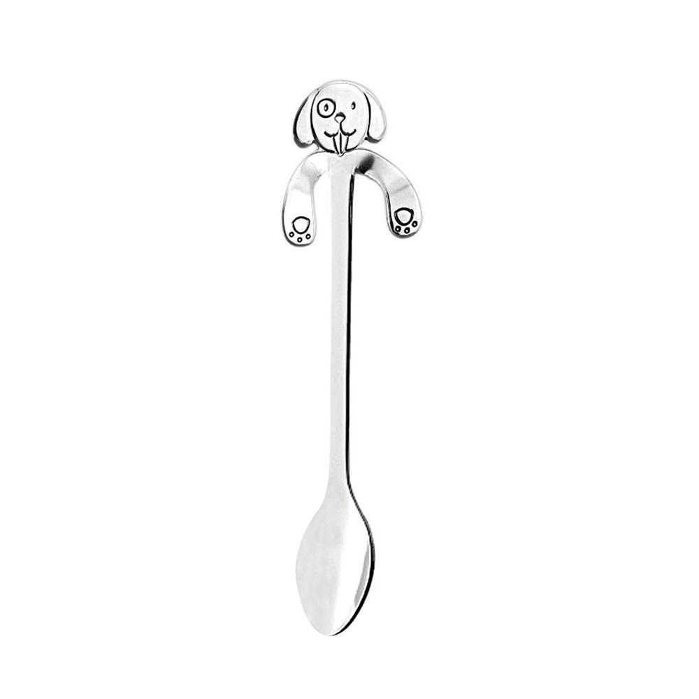 Cute Puppy Spoon 304 Stainless Steel Teaspoon Long Handle Coffee Spoons Sugar Dessert Appetizer Seasoning Bistro Flatware Hanging Cup Scooper